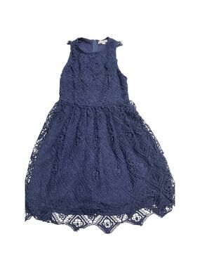 Francesca's Dress Sleeveless Lace Scallop Hem Knee Length Womens Size Small Blue